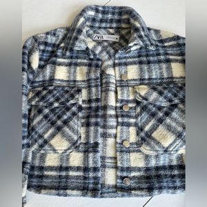 Zara Blue/Cream/Gray Plaid Shacket Size M
